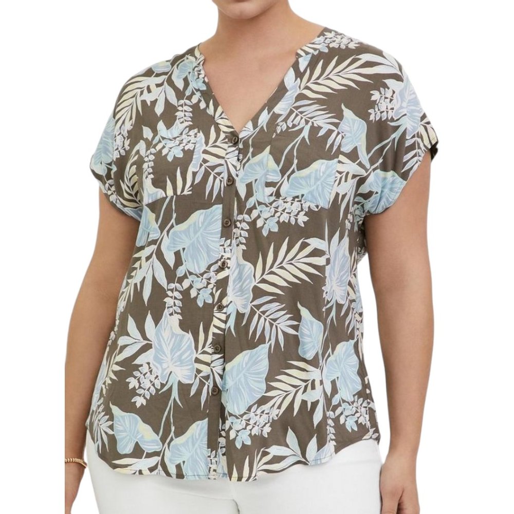 Torrid Challis Button-Front Dolman Sleeve Top - Picture 3 of 9
